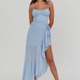 Nerida Waist Tie Asymmetric Dress Steel Blue