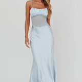 Nerida Sheer Waist Back Twist Maxi Dress Blue