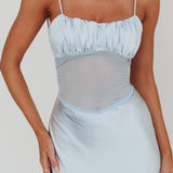 Nerida Sheer Waist Back Twist Maxi Dress Blue