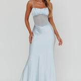 Nerida Sheer Waist Back Twist Maxi Dress Blue