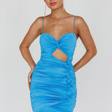 Deni Ruched Twist Mini Dress Blue