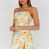 So Cliche Lace-Up Back Mini Dress Floral Orange