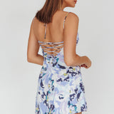 So Cliche Lace-Up Back Mini Dress Floral Purple