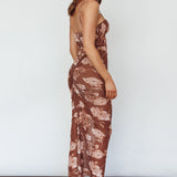 Zosia Ruched Maxi Dress Floral Coffee