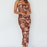 Zosia Ruched Maxi Dress Floral Coffee