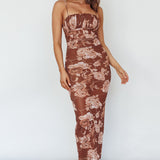 Zosia Ruched Maxi Dress Floral Coffee