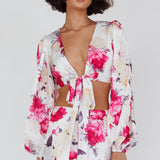 Meet Me In Fiji Tied Top Floral Pink