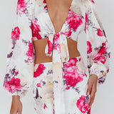 Meet Me In Fiji Tied Top Floral Pink