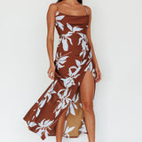 Morea Cowl Neck Maxi Dress Floral Brown