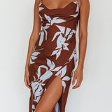 Morea Cowl Neck Maxi Dress Floral Brown
