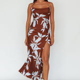 Morea Cowl Neck Maxi Dress Floral Brown