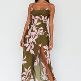 Morea Cowl Neck Maxi Dress Floral Green