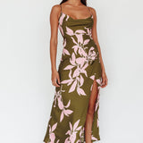 Morea Cowl Neck Maxi Dress Floral Green