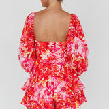 Evanice Shirred Waist Romper Floral Red