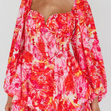 Evanice Shirred Waist Romper Floral Red