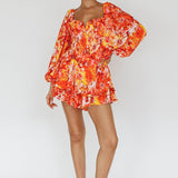 Evanice Shirred Waist Romper Floral Yellow