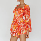 Evanice Shirred Waist Romper Floral Yellow