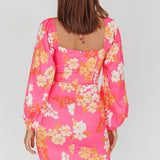 Fly Away Drawstring Bust Dress Floral Pink