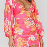 Fly Away Drawstring Bust Dress Floral Pink