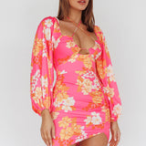 Fly Away Drawstring Bust Dress Floral Pink