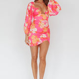 Fly Away Drawstring Bust Dress Floral Pink