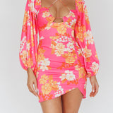Fly Away Drawstring Bust Dress Floral Pink