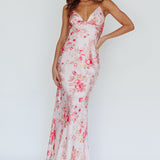 Alora Tie-Up Back Maxi Dress Floral Pink