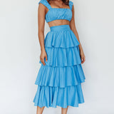 Suenito Tiered Frill Maxi Skirt Blue