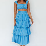 Suenito Tiered Frill Maxi Skirt Blue