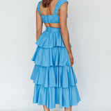 Suenito Tiered Frill Maxi Skirt Blue