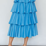 Suenito Tiered Frill Maxi Skirt Blue