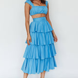 Suenito Tiered Frill Maxi Skirt Blue