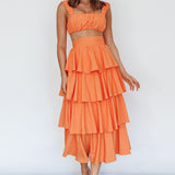 Suenito Tiered Frill Maxi Skirt Orange