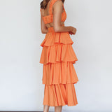 Suenito Tiered Frill Maxi Skirt Orange