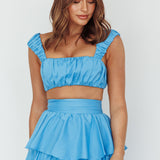 Suenito Gathered Crop Top Blue