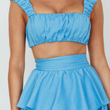 Suenito Gathered Crop Top Blue