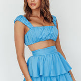 Suenito Gathered Crop Top Blue