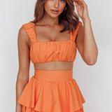 Suenito Gathered Crop Top Orange