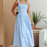 Suenito Ruched Detail A-Line Maxi Dress Blue