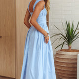 Suenito Ruched Detail A-Line Maxi Dress Blue