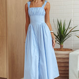 Suenito Ruched Detail A-Line Maxi Dress Blue