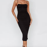 Malibu Sun Ruched Midi Dress Barbie Black