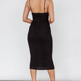Malibu Sun Ruched Midi Dress Barbie Black