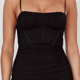 Malibu Sun Ruched Midi Dress Barbie Black