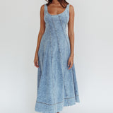 Ellora Side Pocket Midi Dress Denim Blue