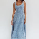 Ellora Side Pocket Midi Dress Denim Blue