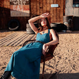 Ellora Criss-Cross Back Denim Maxi Dress Navy