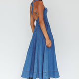 Ellora Criss-Cross Back Denim Maxi Dress Navy