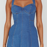 Ellora Criss-Cross Back Denim Maxi Dress Navy