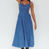 Ellora Criss-Cross Back Denim Maxi Dress Navy